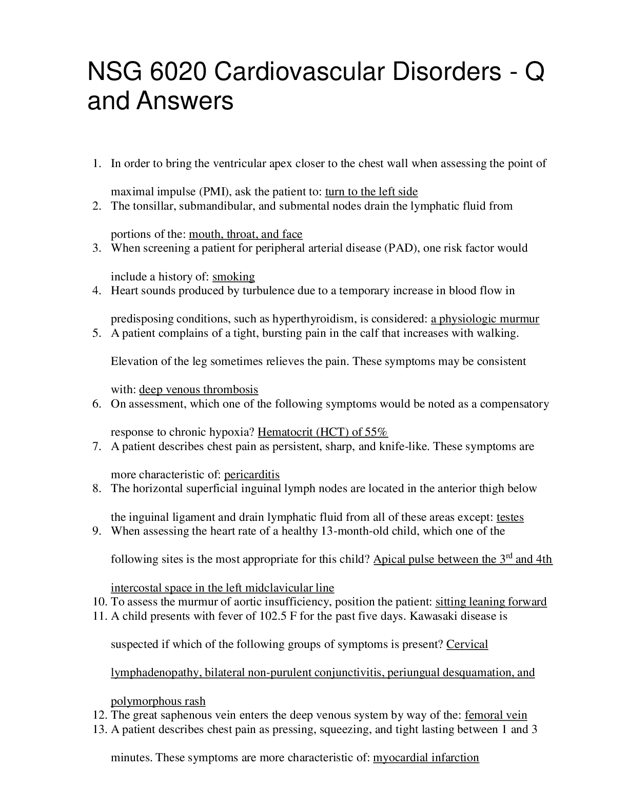 Preview image for NSG 6020 Cardiovascular Disorders - Q and Answers (Already rated A)